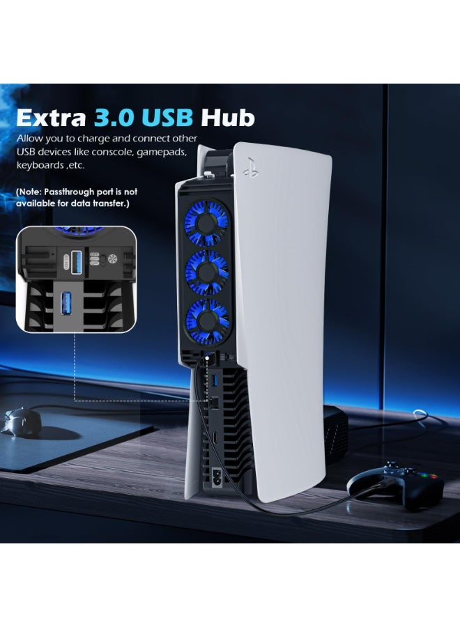 لمروحة تبريد PS5 مع ضوء LED، هادئة لمروحة PS5 مروحة تبريد لمبرد PS5 مروحة تبريد لمروحة Playstation 5 مع 3 مراوح صغيرة منفذ USB 3.0 إعداد سرعة المروحة 2 (رجل) - Image 4